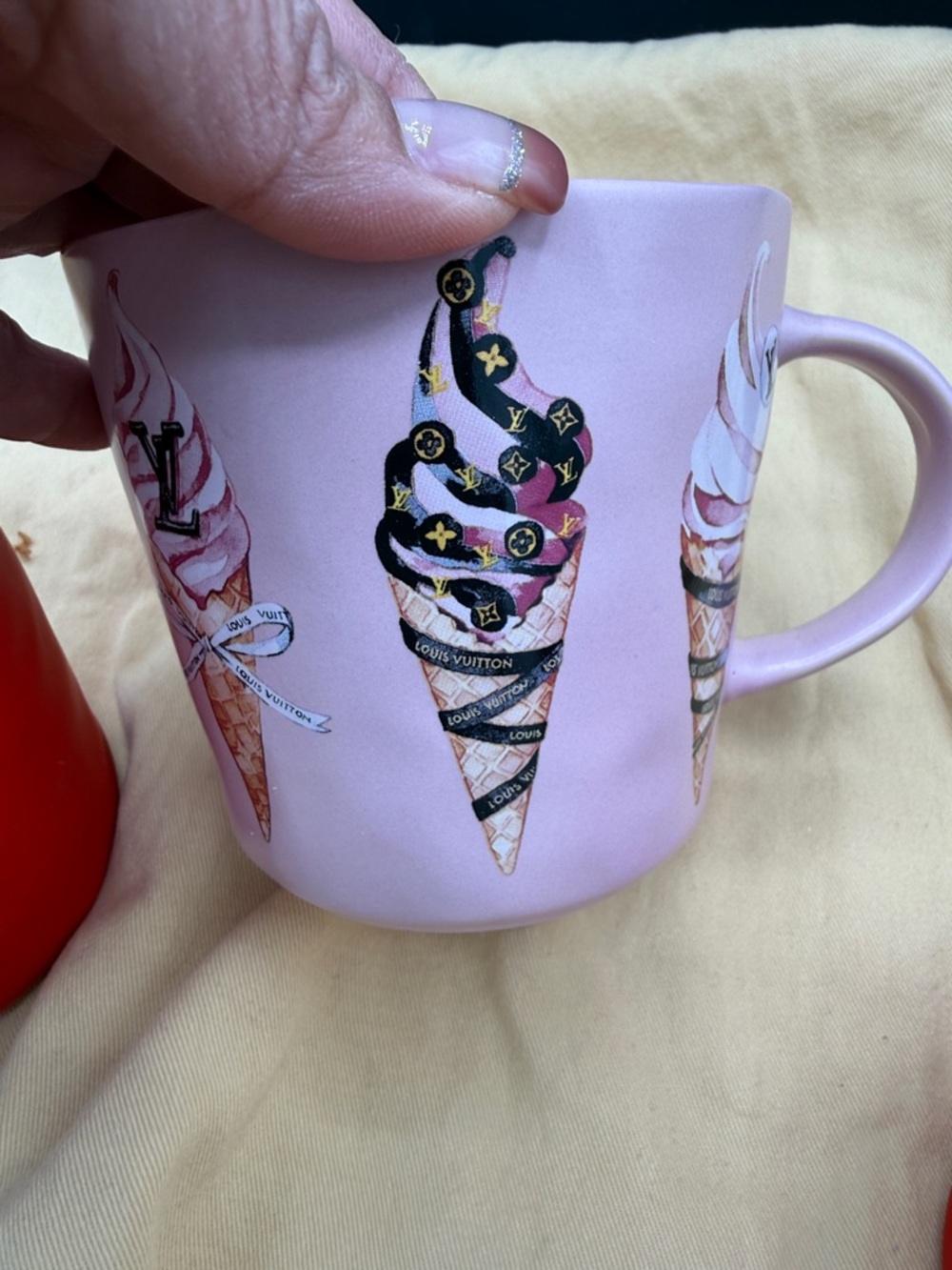 Dior Red Ceramic Mugs with Pink Ice Cream Accent Mug - Picture 3 of 3